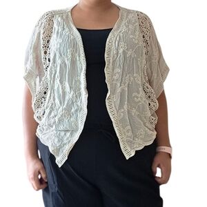 Vince Camuto Cream Kimono Short Boho 100% Cotton Crochet Detail O/S